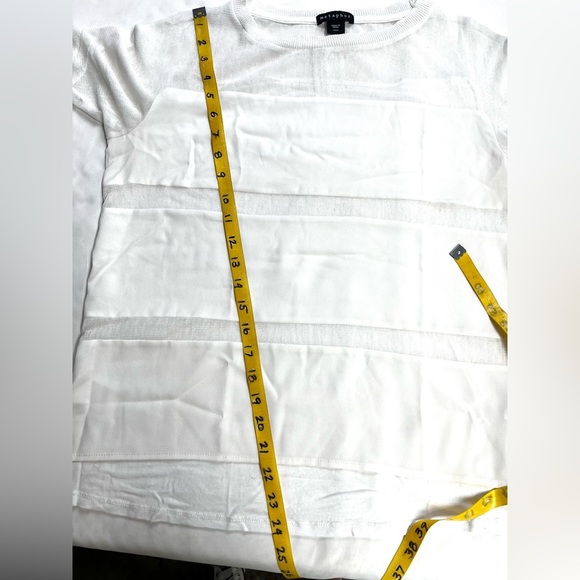 🛍️METAPHOR White sheer stripe short sleeve top size M - Picture 13 of 13